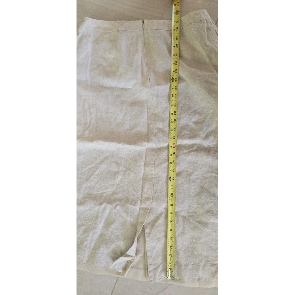 Talbots Minimalist Beige 100% Irish Linen‎ Lined Skirt Pocket SZ 14 Quiet Luxury